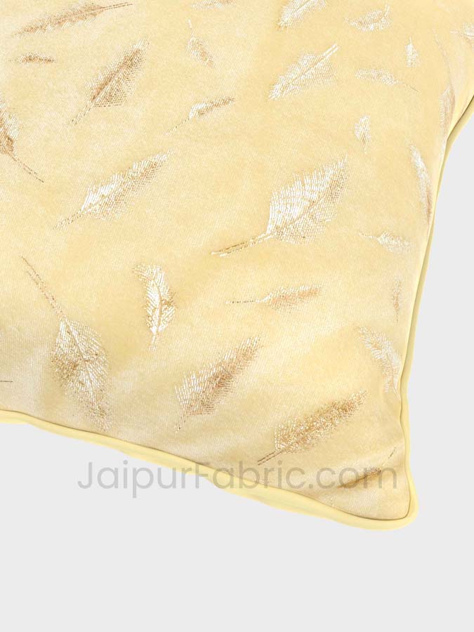 Ivory Gold Feather Leaf Print Cushion Cover