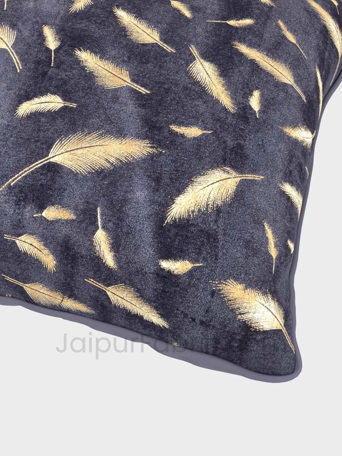 Violet Gold Feather Leaf Print Cushion Cover