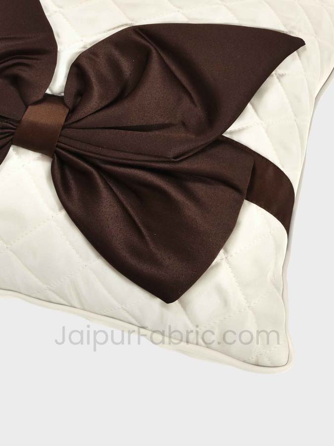 White Brown Bow Tie Square Cotton Cushion Cover