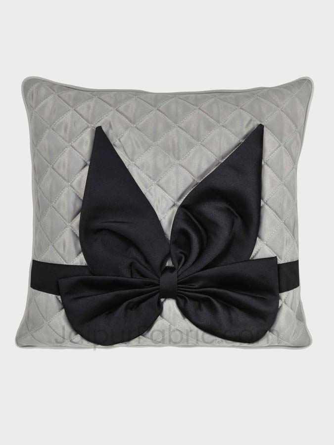 Grey Black Bow Tie Square Cotton Cushion Cover