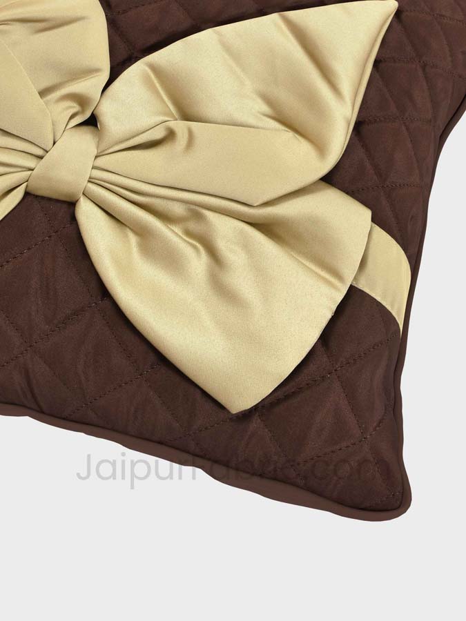 Dark Brown Beige Bow Tie Square Cotton Cushion Cover