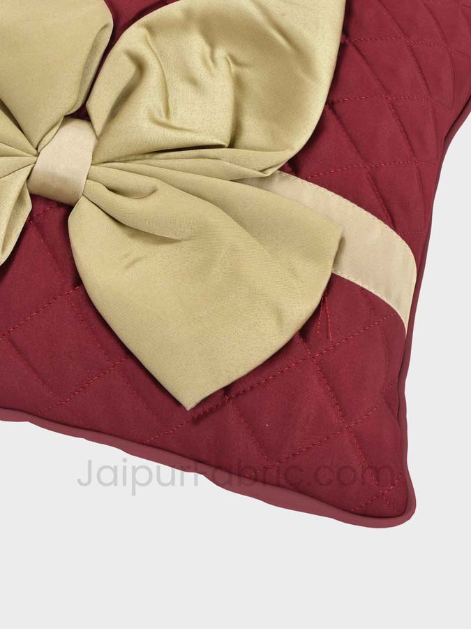 Maroon Beige Bow Tie Square Cotton Cushion Cover