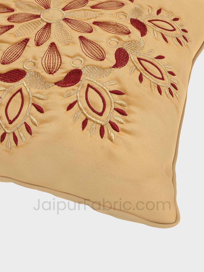 Mustard Color Vintage Floral Embroidery Cotton Cushion Cover