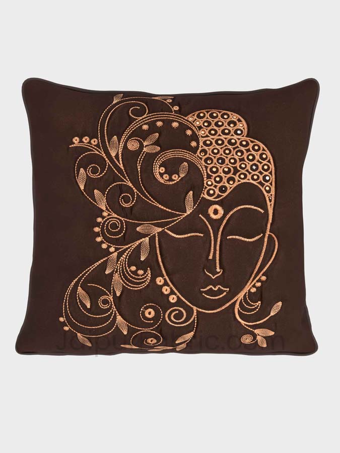 Buddha Brown Modern Art Theme Satin Cushion Cover