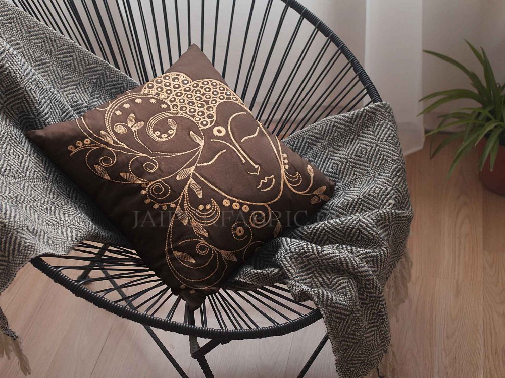 Buddha Brown Modern Art Theme Satin Cushion Cover