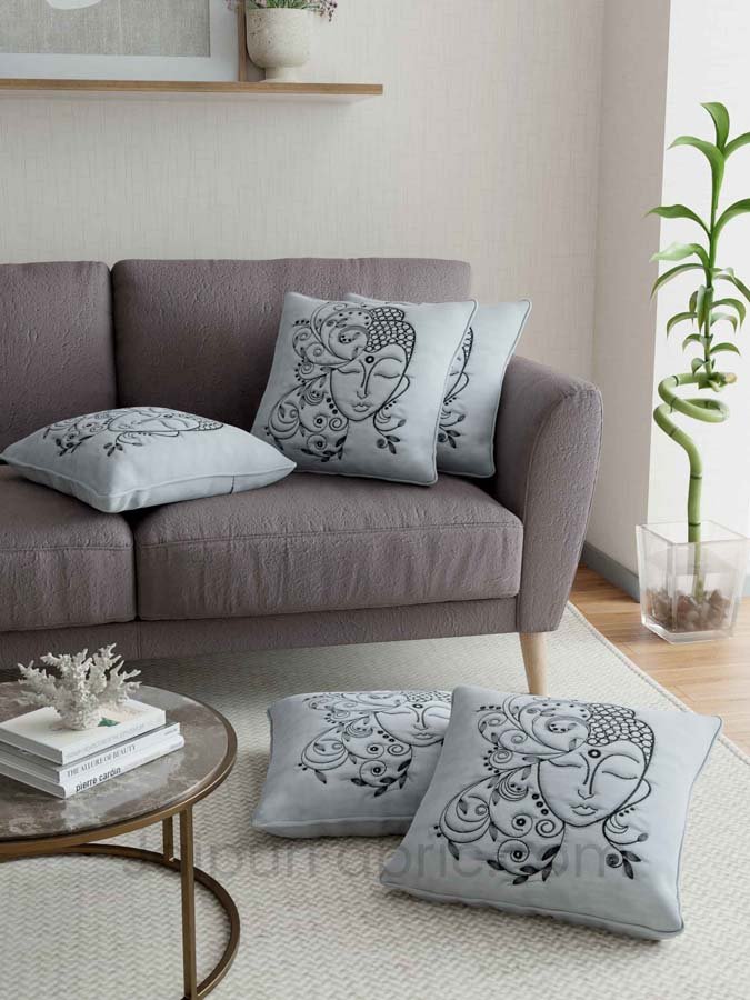 Buddha Silver Modern Art Theme Satin Cushion Cover