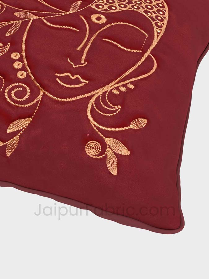 Buddha Maroon Modern Art Theme Satin Cushion Cover