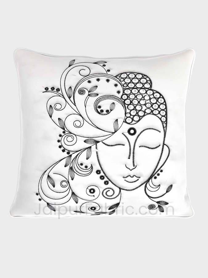 Buddha White Modern Art Theme Satin Cushion Cover