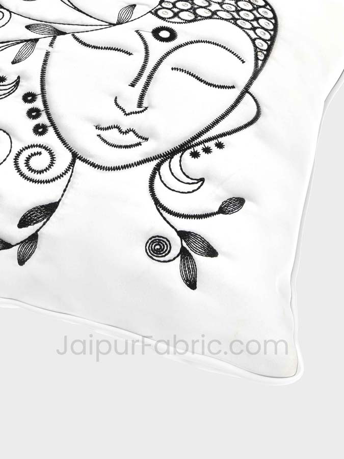 Buddha White Modern Art Theme Satin Cushion Cover