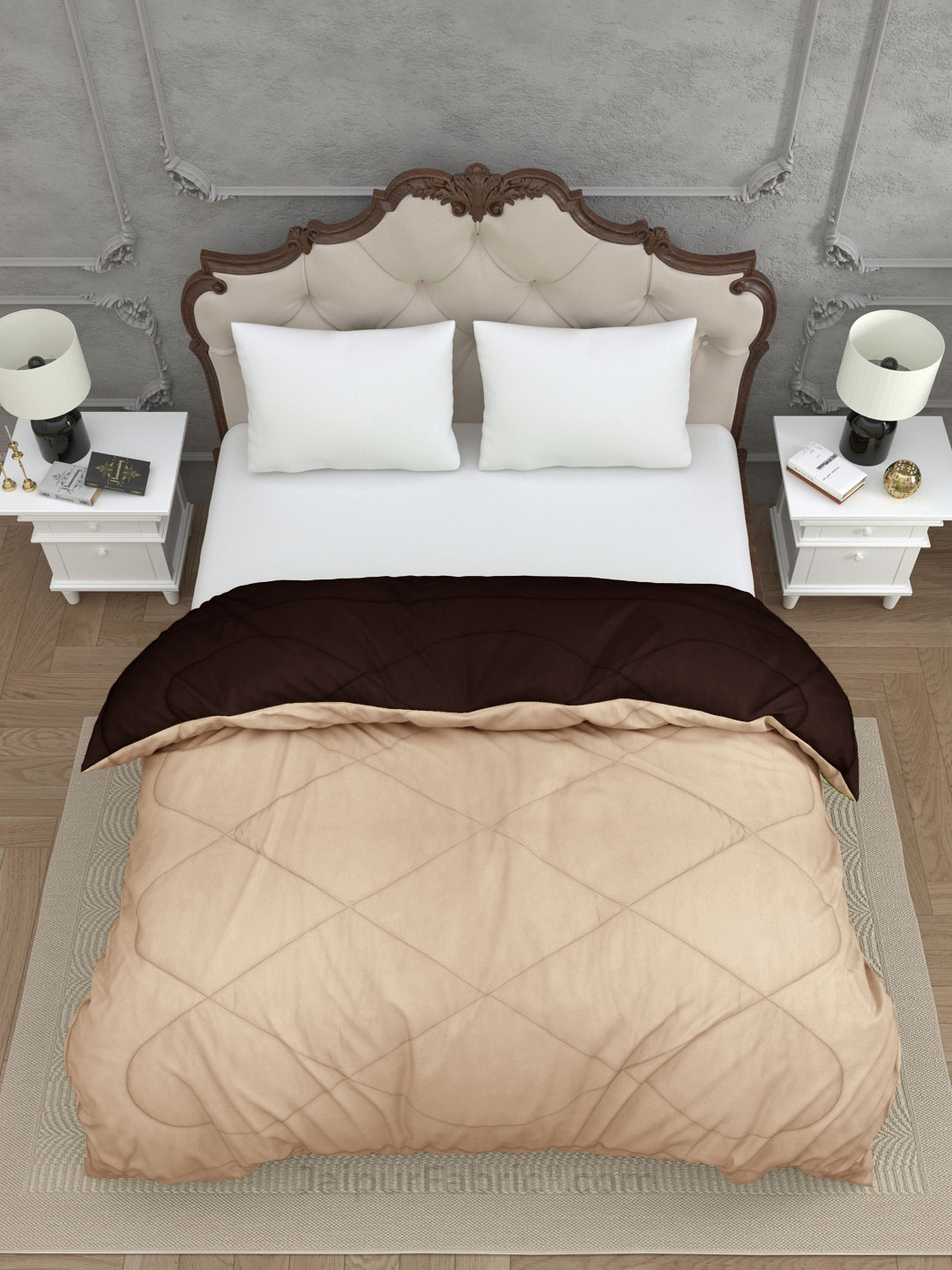 Off White-Dark Brown Double Bed Comforter