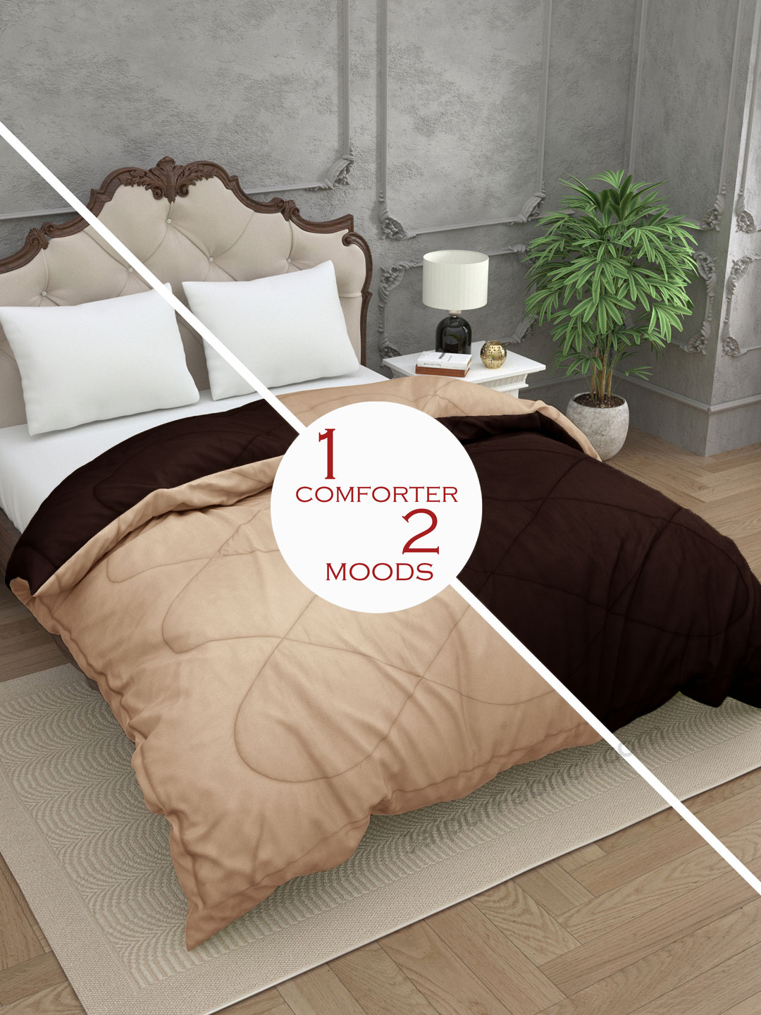Off White-Dark Brown Double Bed Comforter