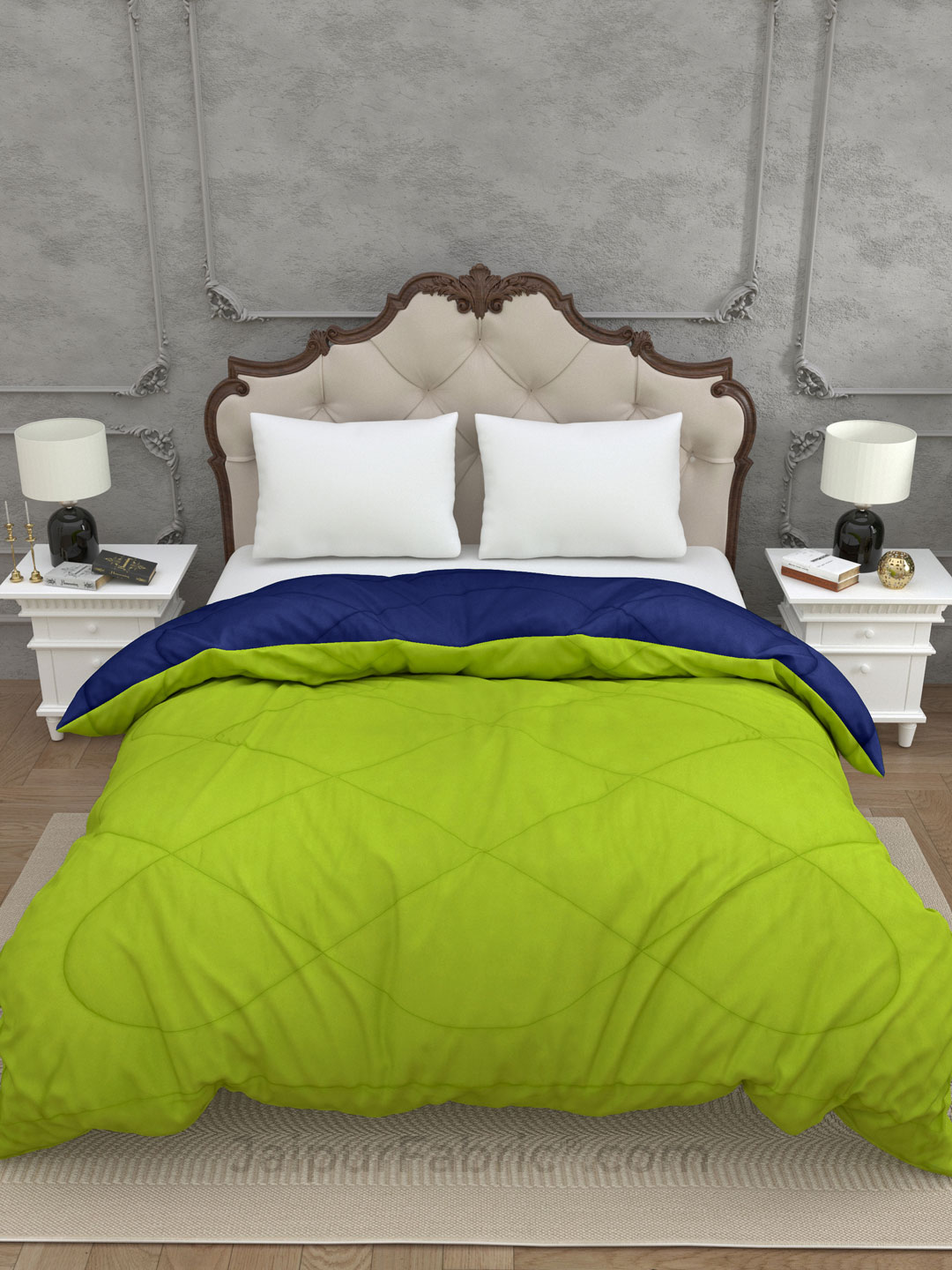 Lemon Green-Navy Blue Double Bed Comforter