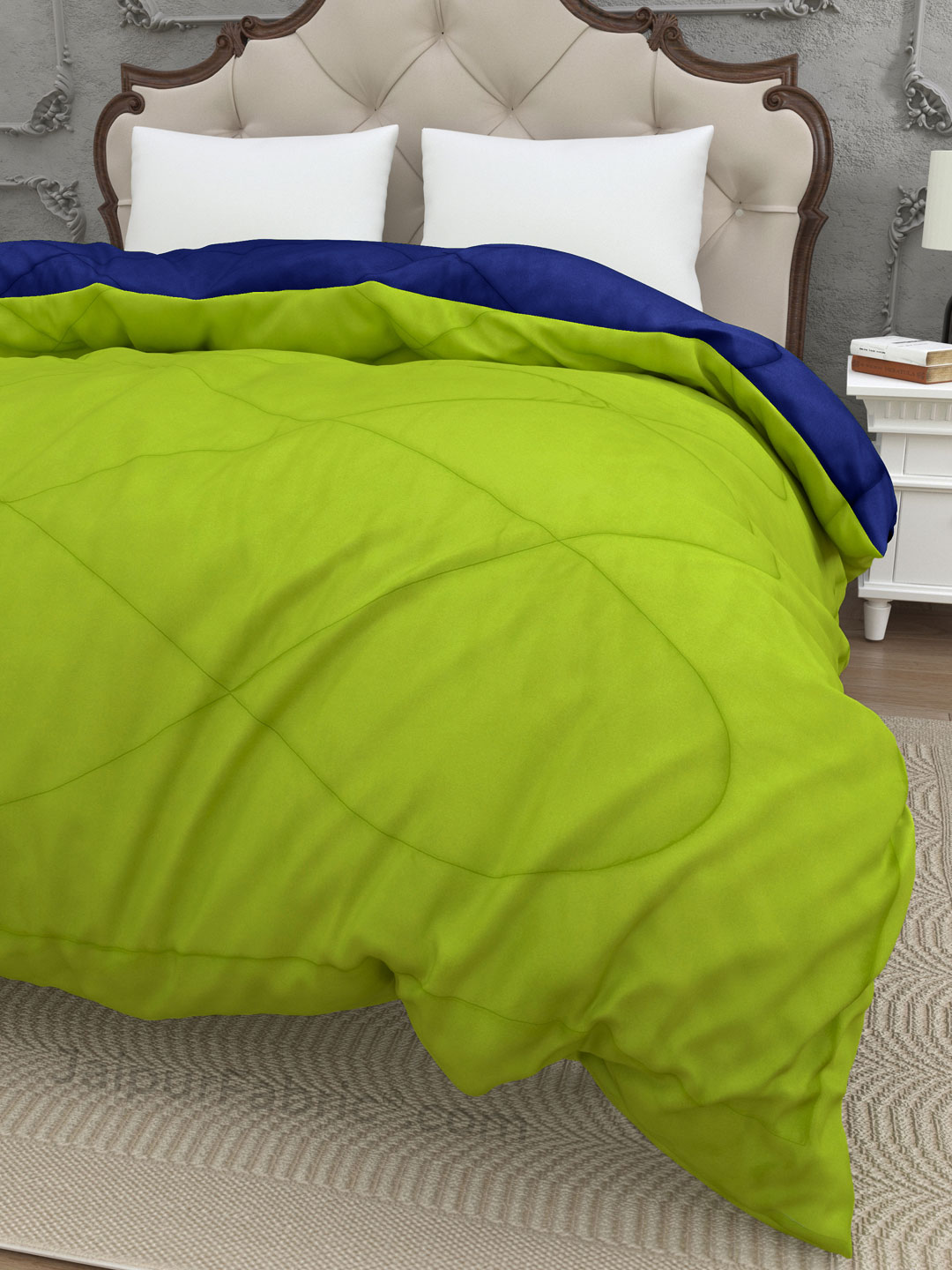 Lemon Green-Navy Blue Double Bed Comforter