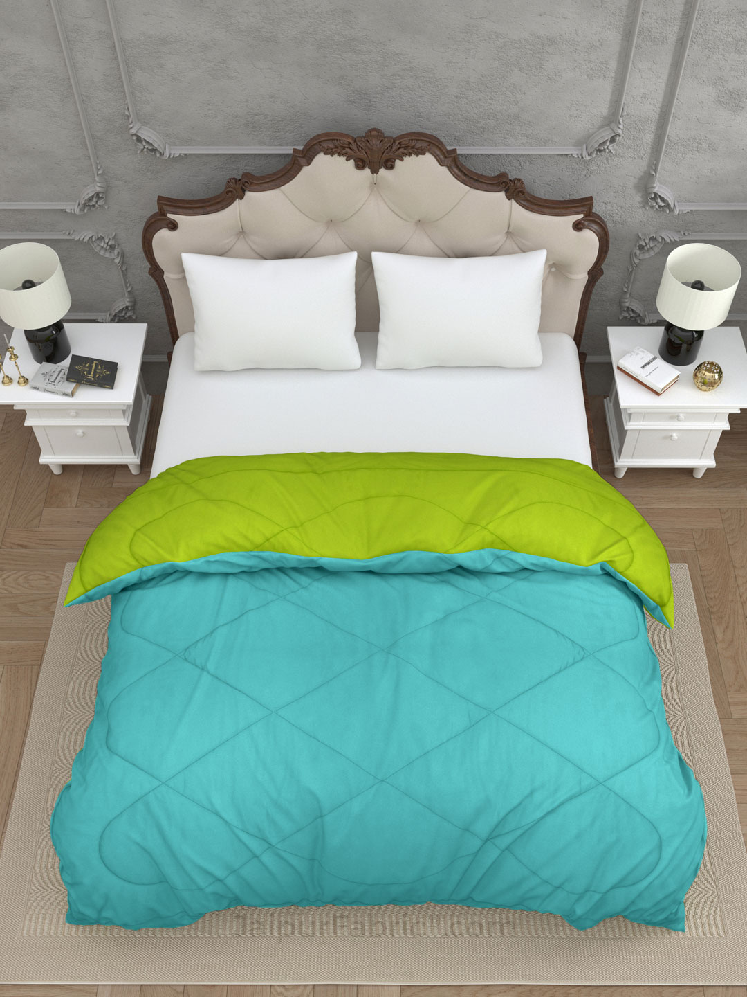 Lemon Green-Sky Blue Double Bed Comforter