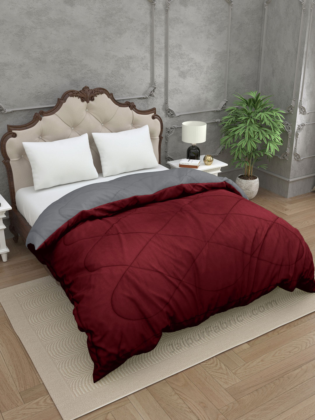 Grey-Maroon Double Bed Comforter