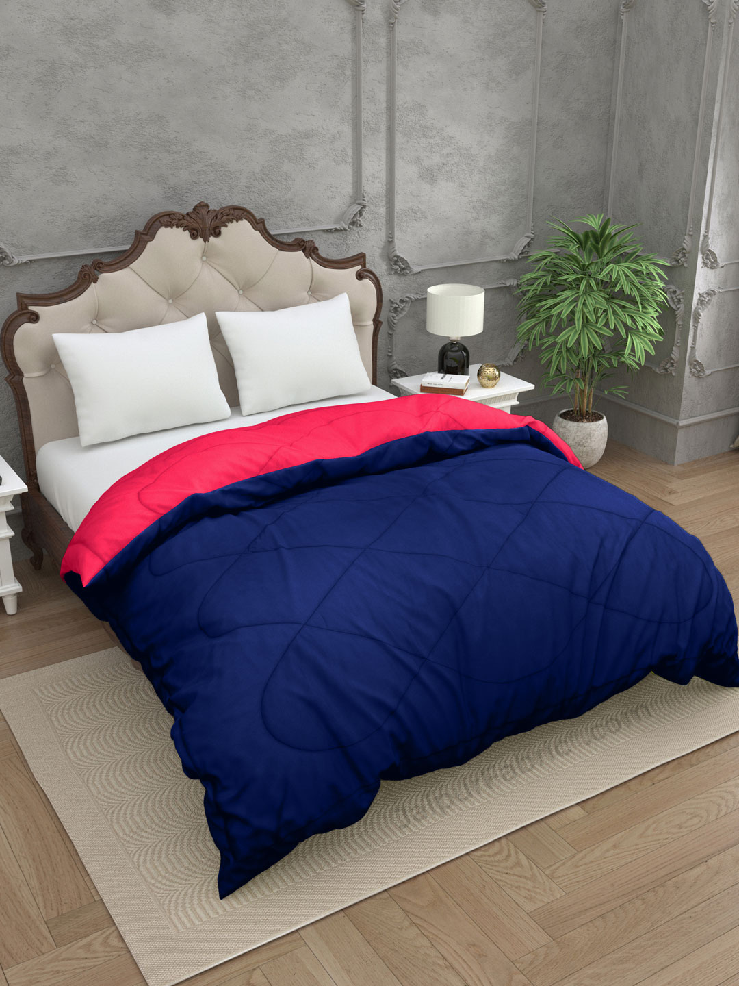 Pink-Navy Blue Double Bed Comforter