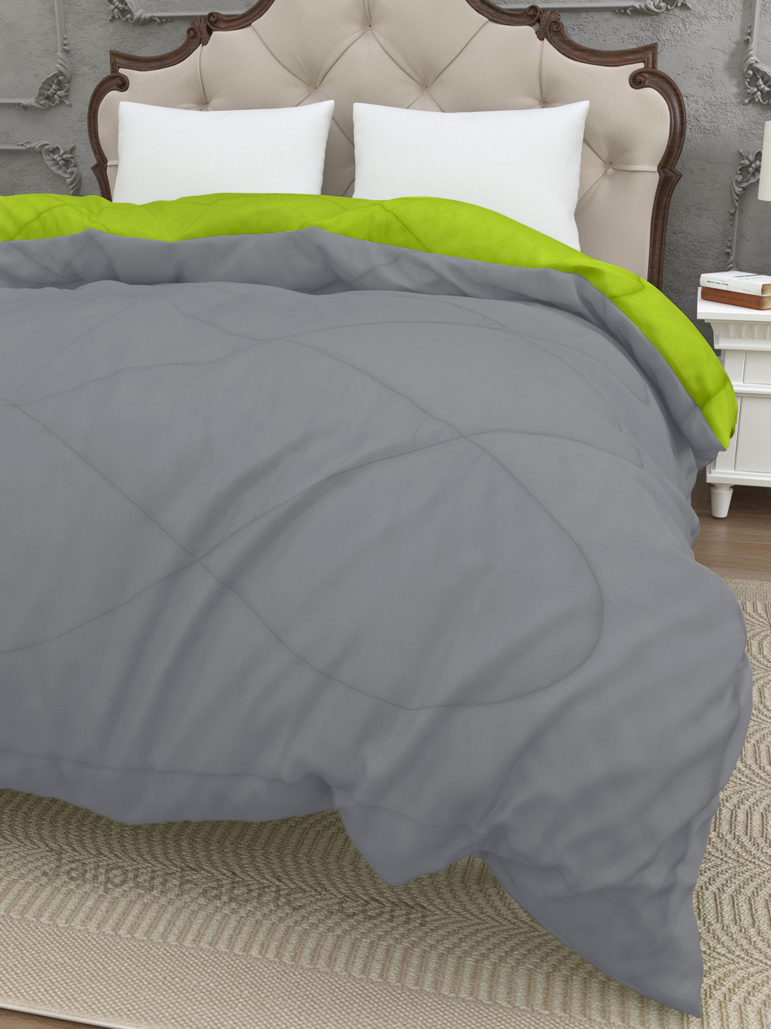 Dark Grey - Lemon Green Double Bed Comforter