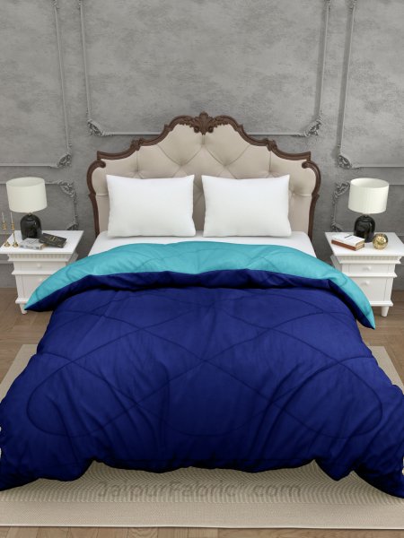Aqua Green-Navy Blue Double Bed Comforter