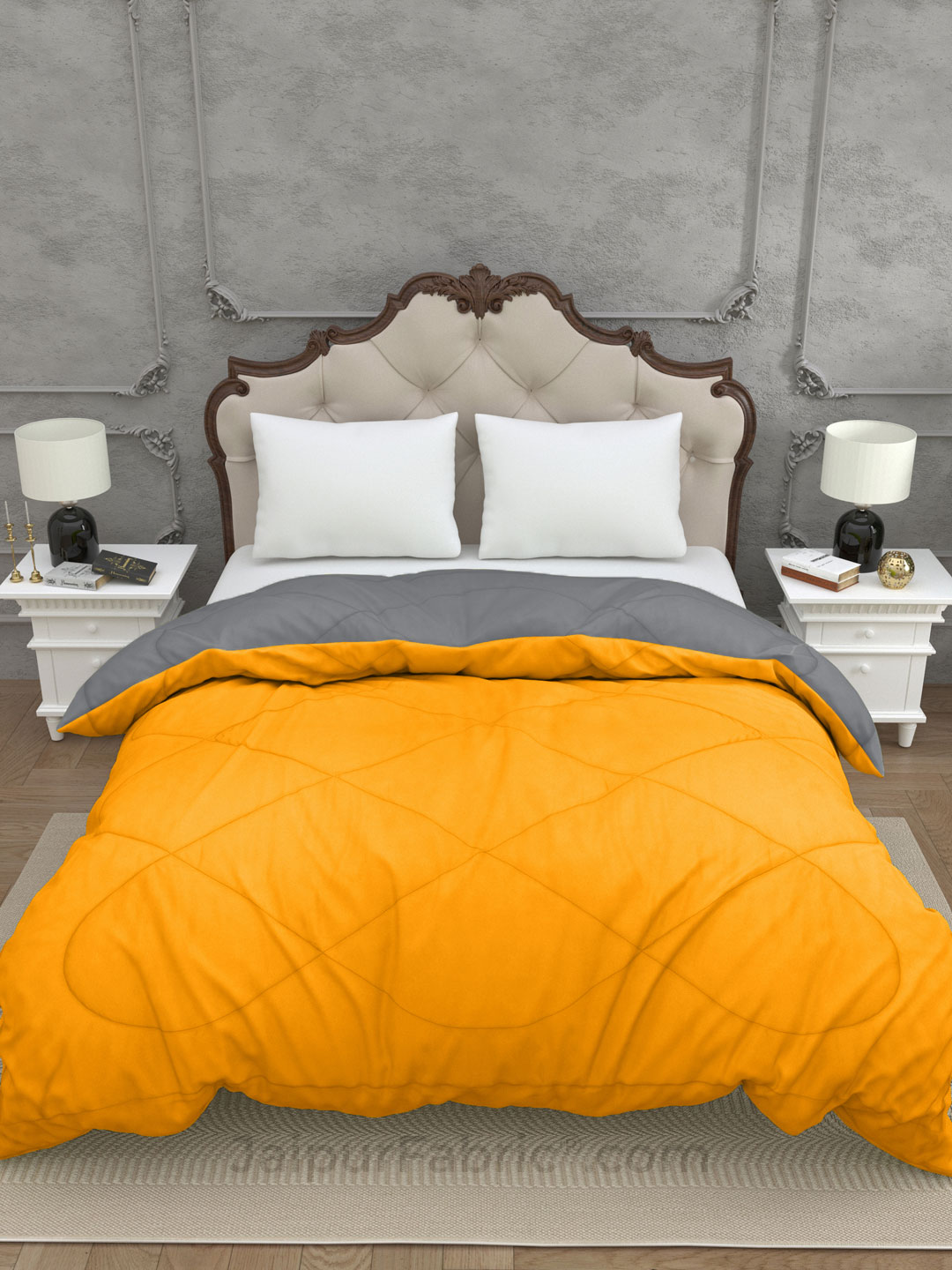 Grey-Mango Yellow Double Bed Comforter