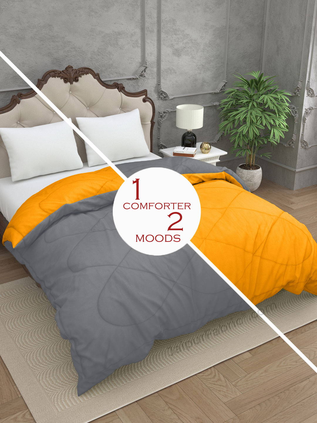 Grey-Mango Yellow Double Bed Comforter