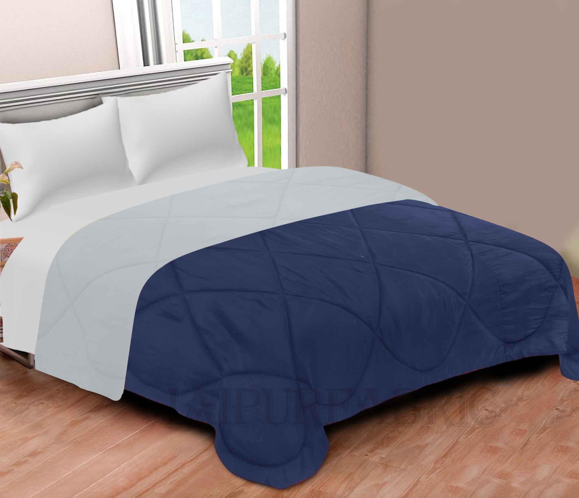 Navy Blue Light Grey Double Bed Comforter