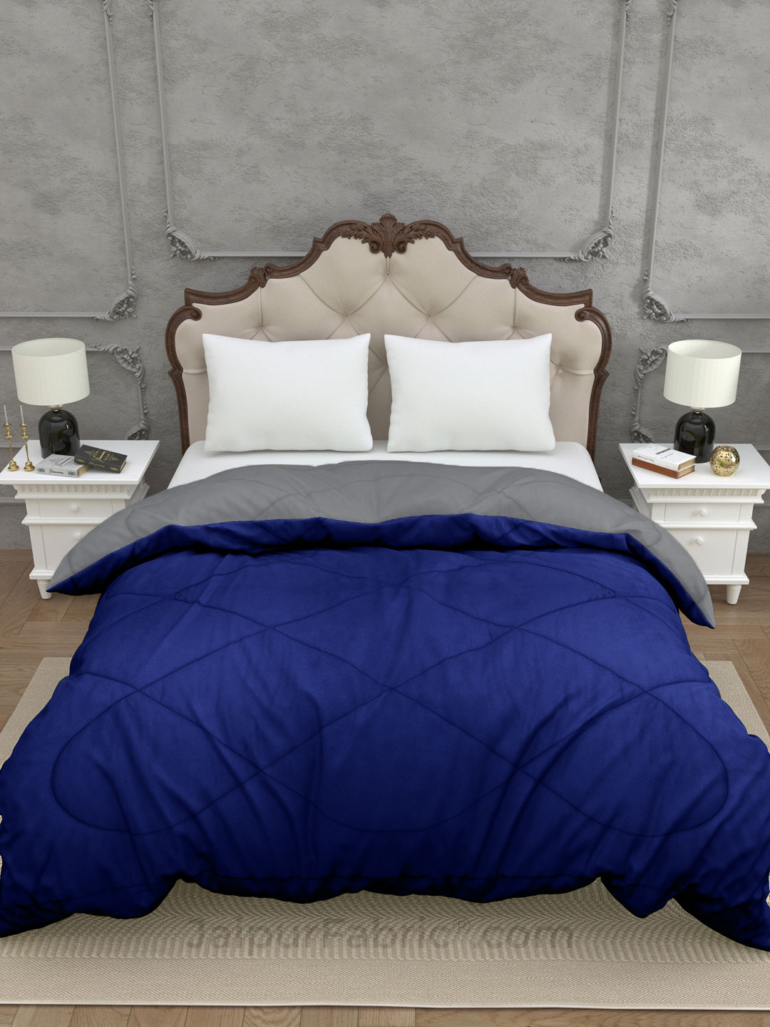 Grey- Navy Blue Double Bed Comforter