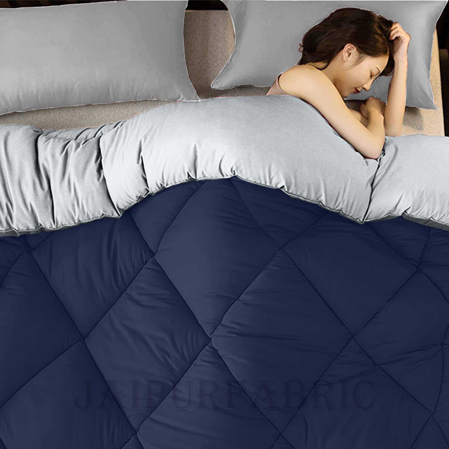 Navy Blue Light Grey Double Bed Comforter