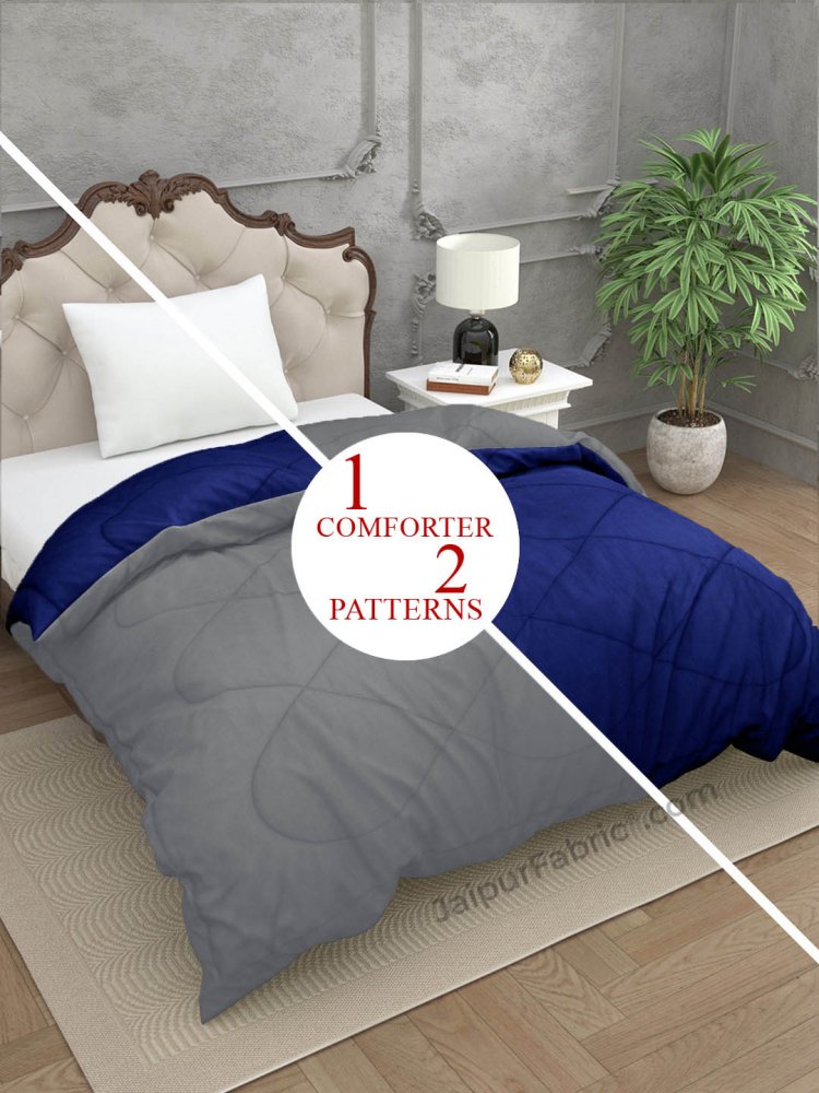 Navy Blue Light Grey Single Bed Comforter