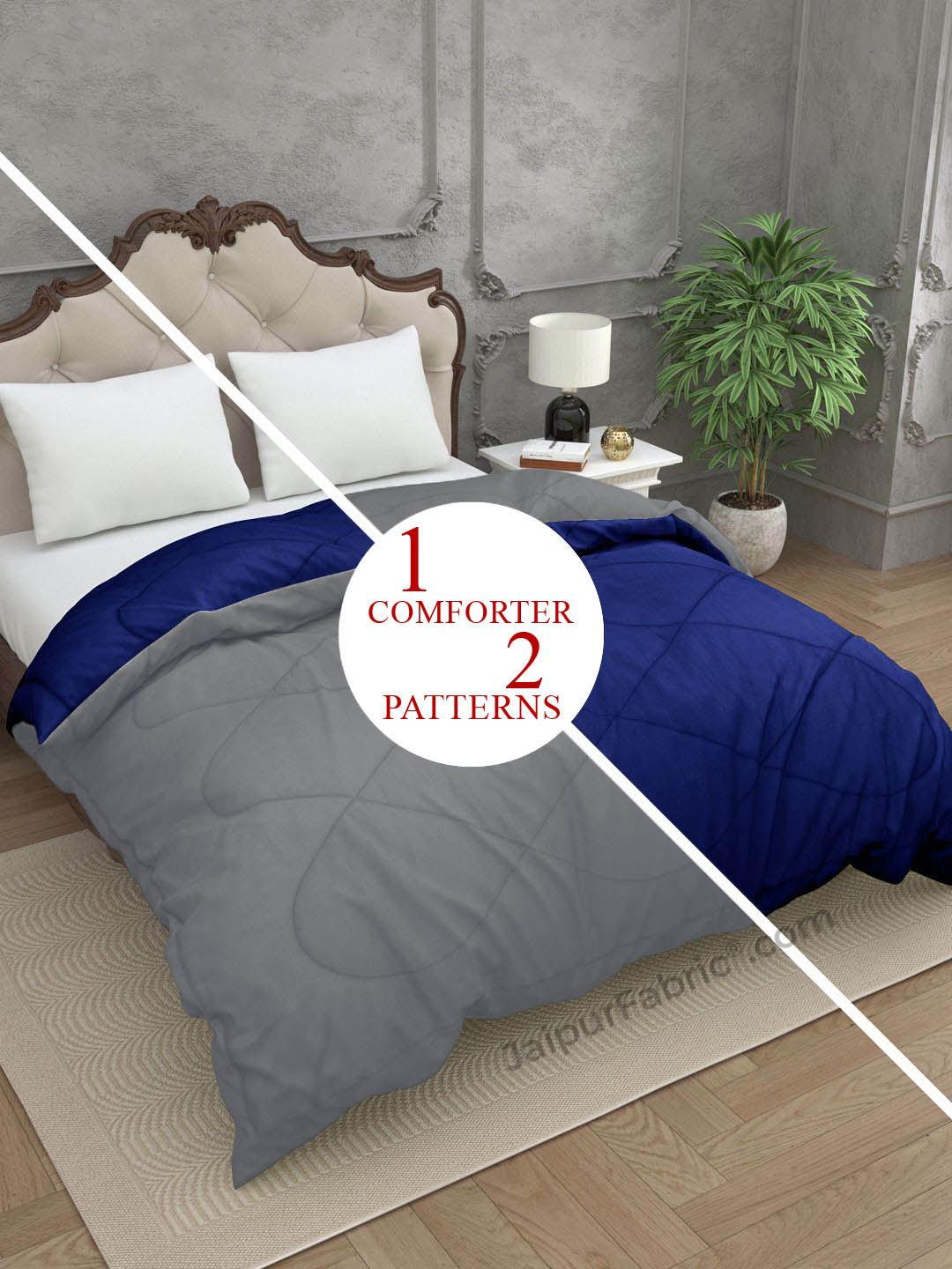 Grey- Navy Blue Double Bed Comforter
