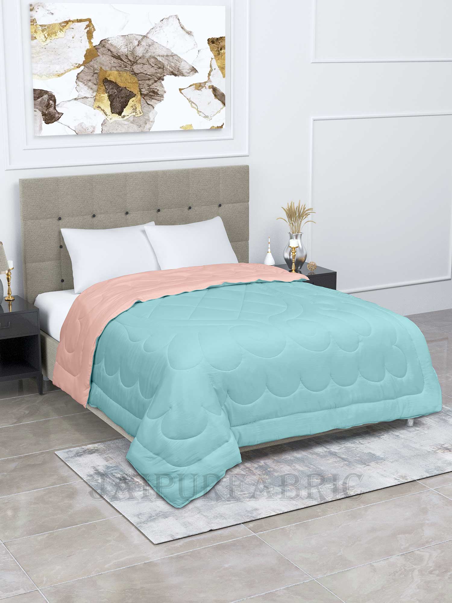 Ultra Soft Fluffy Reversible Peach Blue Dual Tone Pure Cotton Cover Premium Micro Fibre Filling Double Bed Comforter