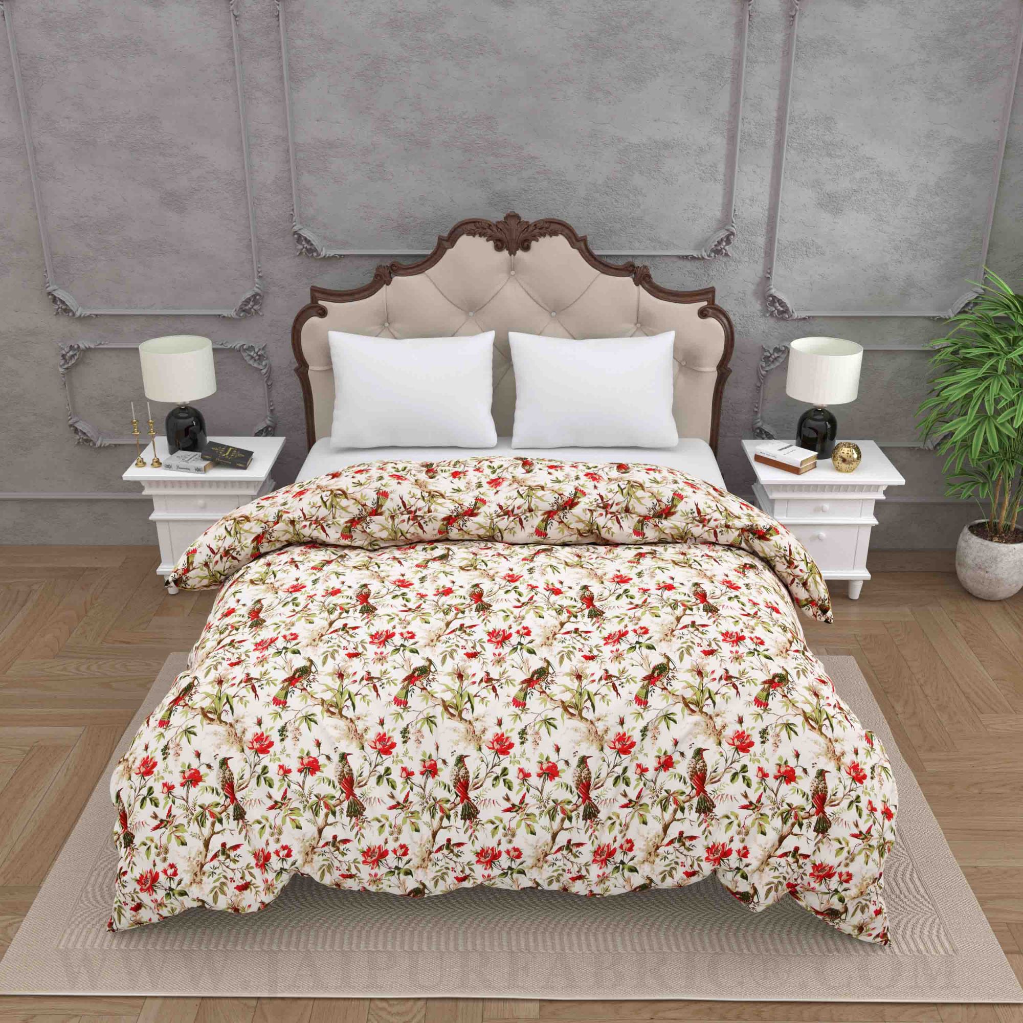 JaipurFabric® Anokhi Print Peach Bird Double Bed Comforter