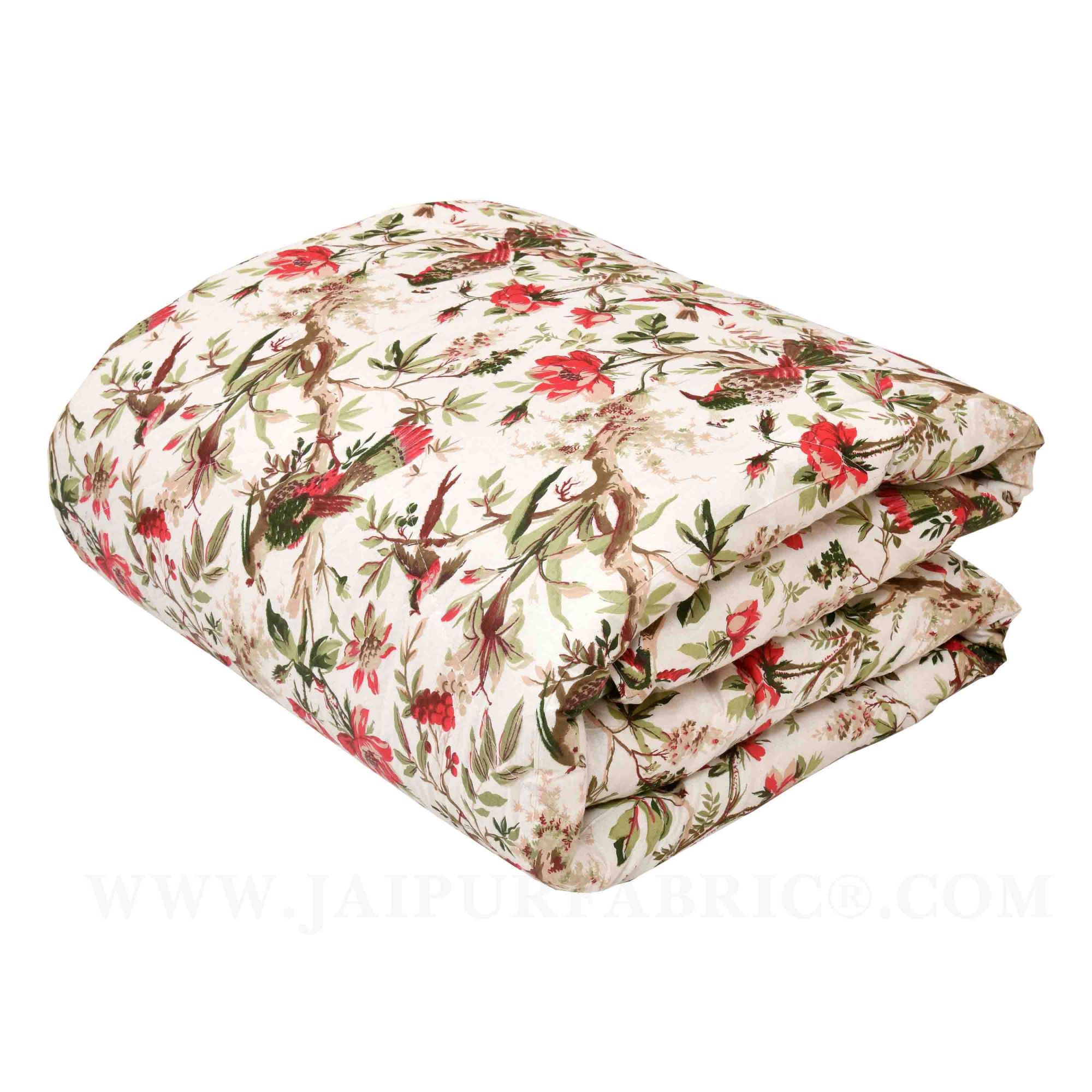 JaipurFabric® Anokhi Print Peach Bird Double Bed Comforter