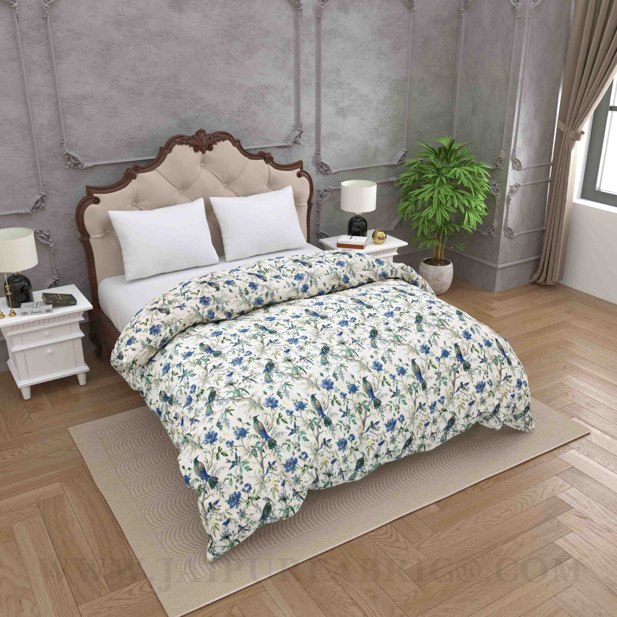 JaipurFabric® Anokhi Print Blue Bird Double Bed Comforter