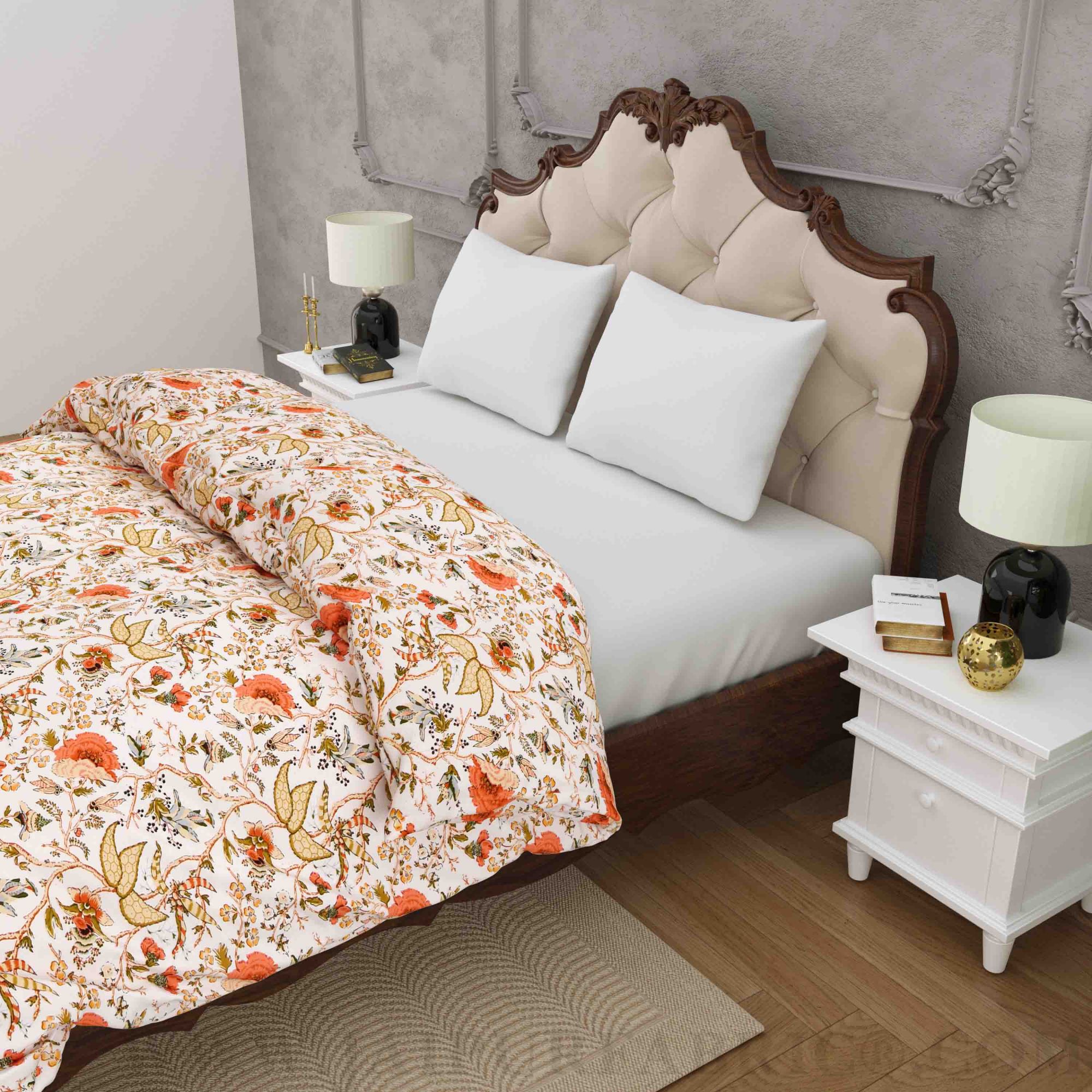 JaipurFabric® Anokhi Print Peachy Floral Double Bed Comforter