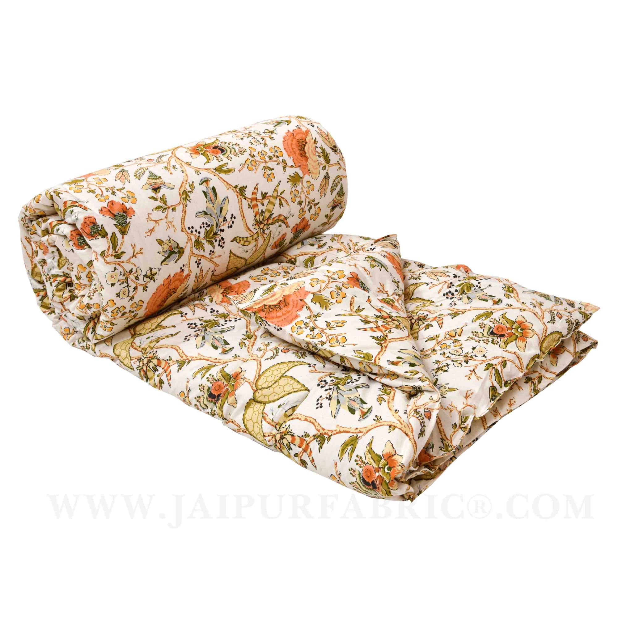 JaipurFabric® Anokhi Print Peachy Floral Double Bed Comforter