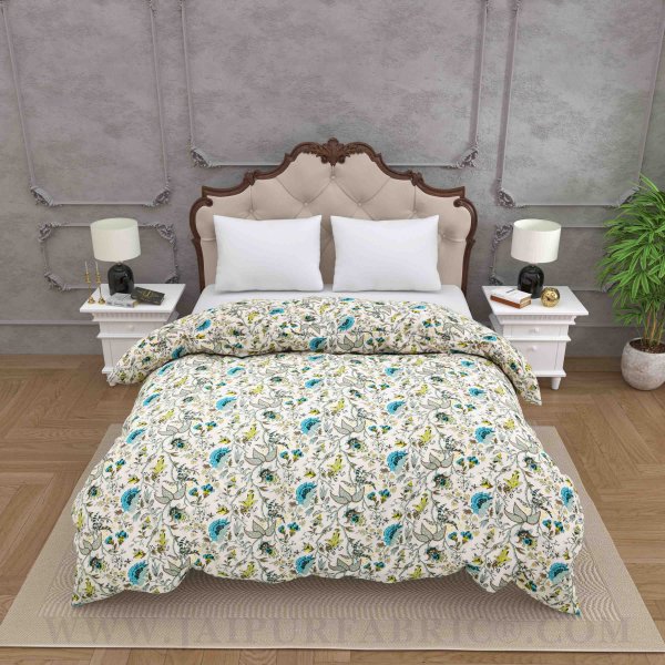 JaipurFabric® Anokhi Print Bluish Floral Double Bed Comforter