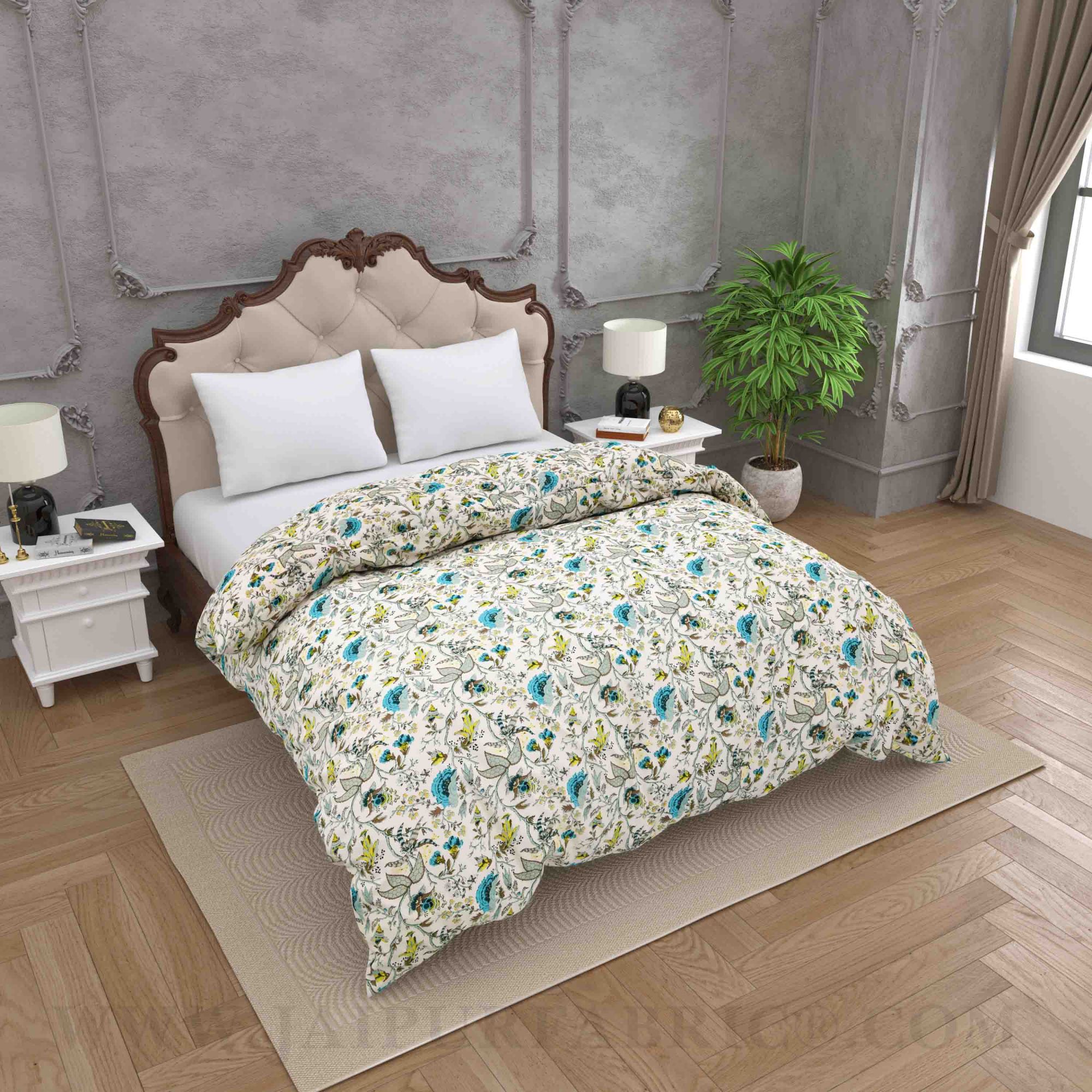 JaipurFabric® Anokhi Print Bluish Floral Double Bed Comforter