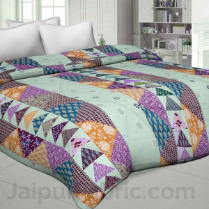 Olive Twill Cotton  Double Bed With Colorful Patchwork Design Comforter