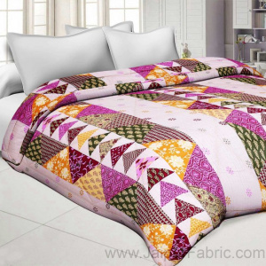 Pink Twill Cotton  Double Bed With Colorful Patchwork Design Comforter
