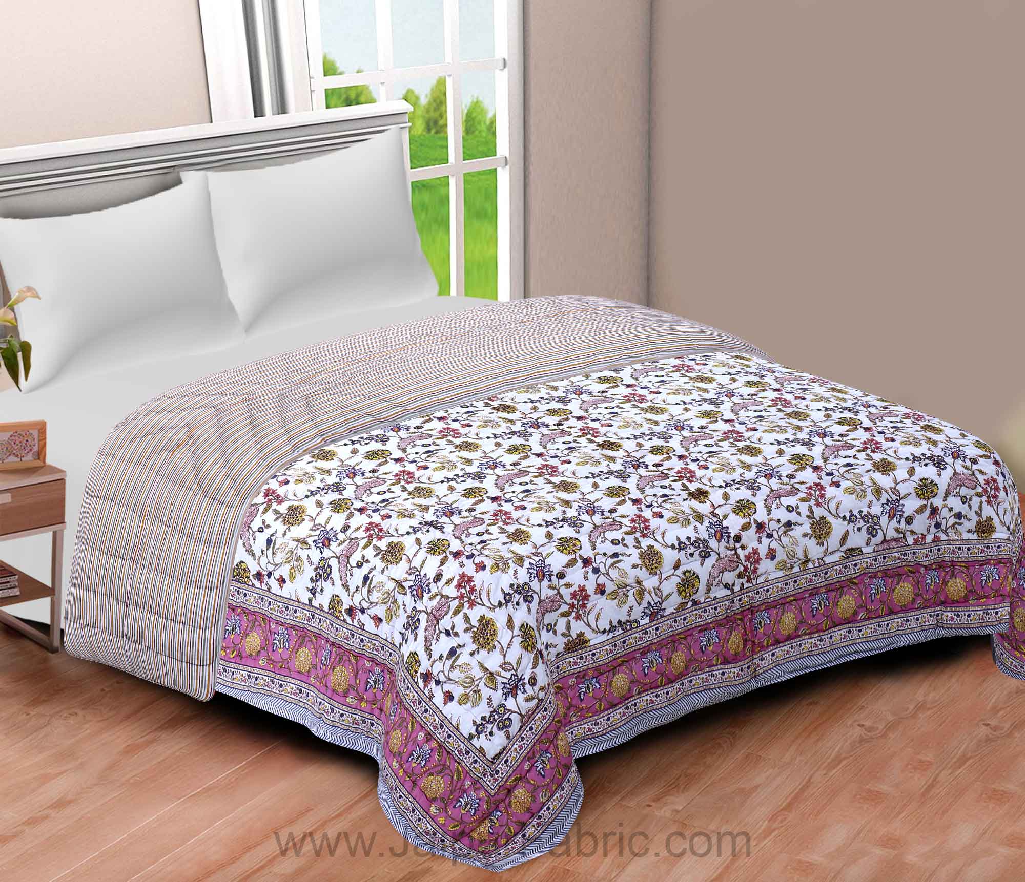 Jaipuri Quilt  Floral Print Double Bed Quilt