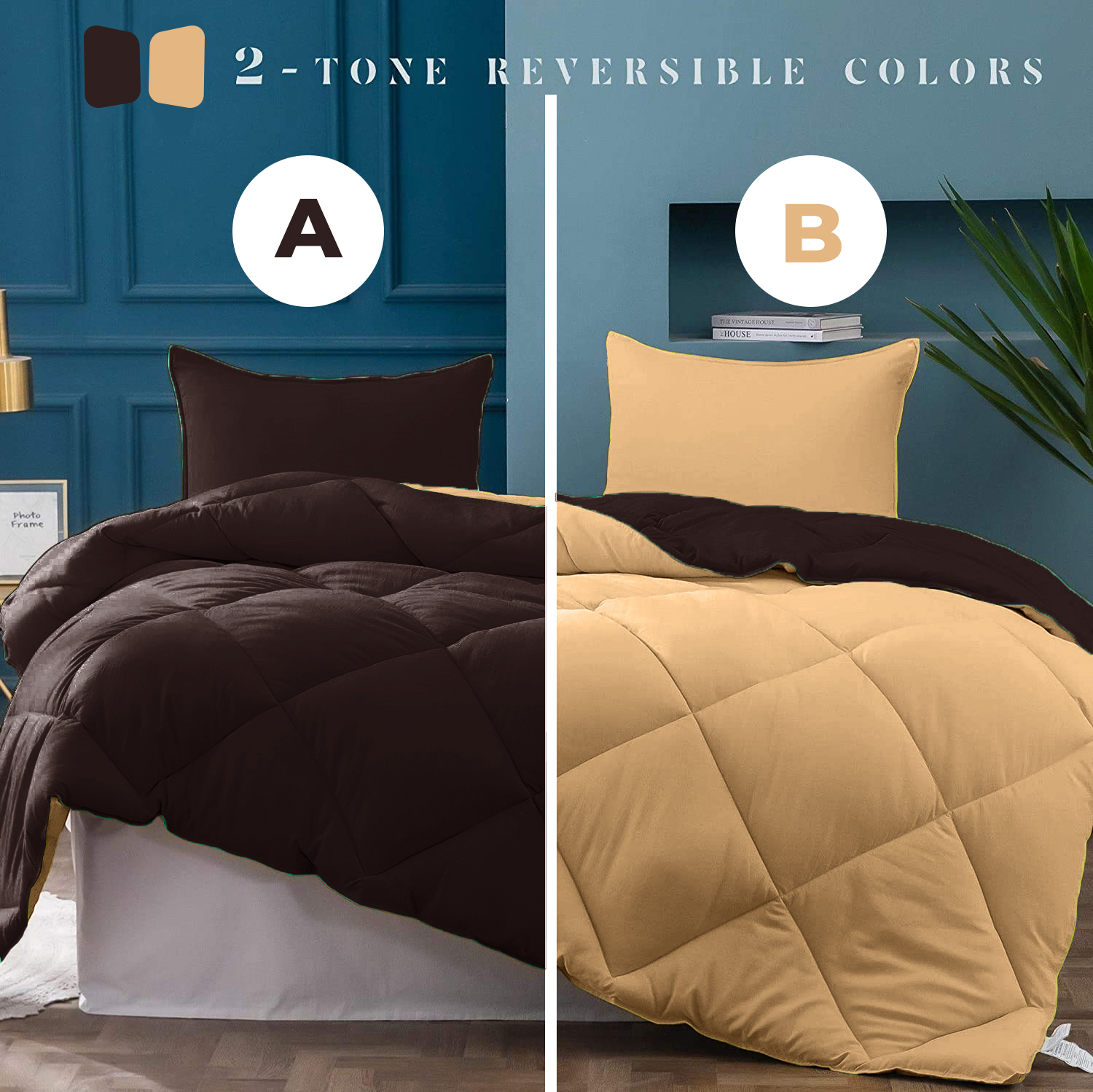 Dark Brown-Off White  Double Bed Comforter