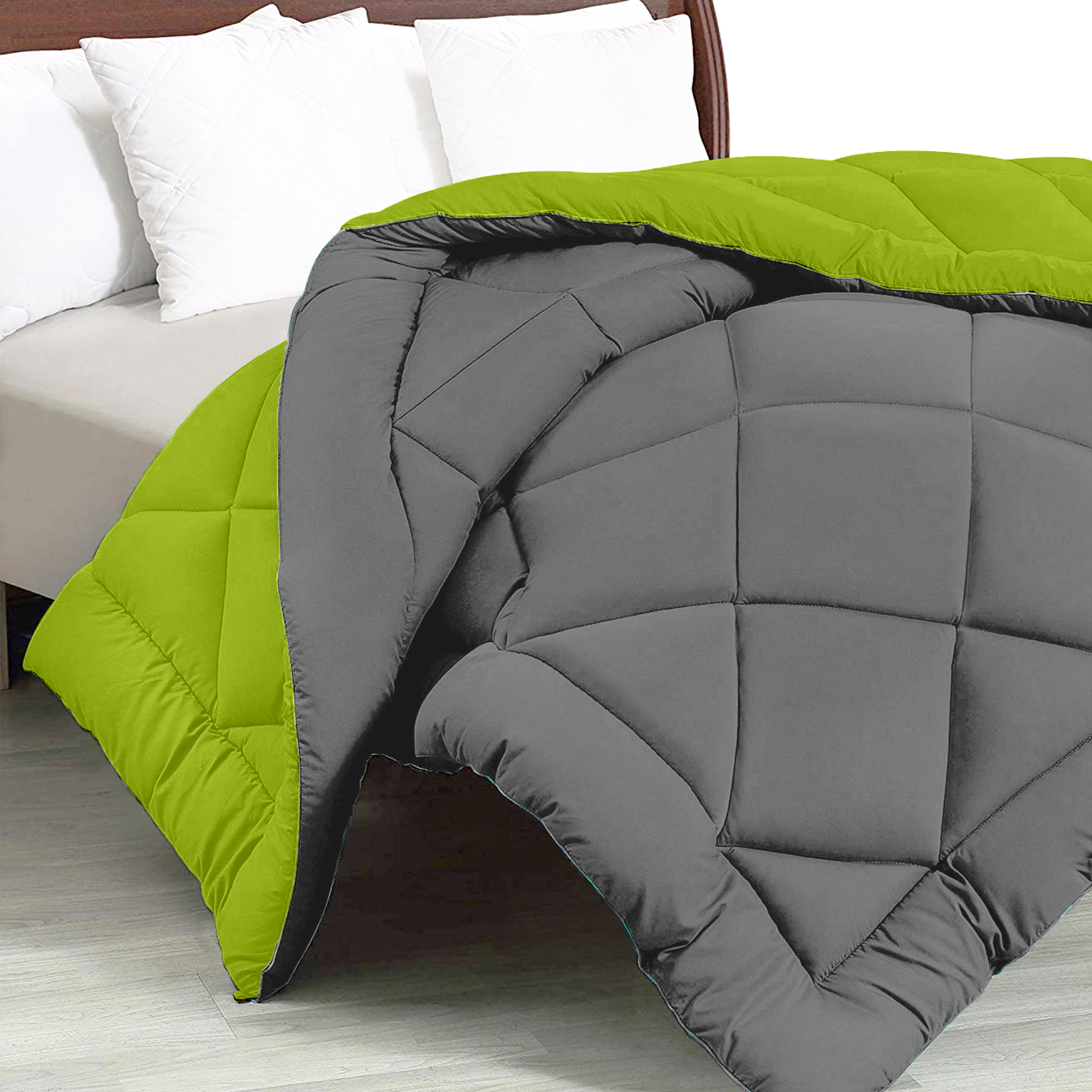 Dark Grey - Lemon Green Double Bed Comforter