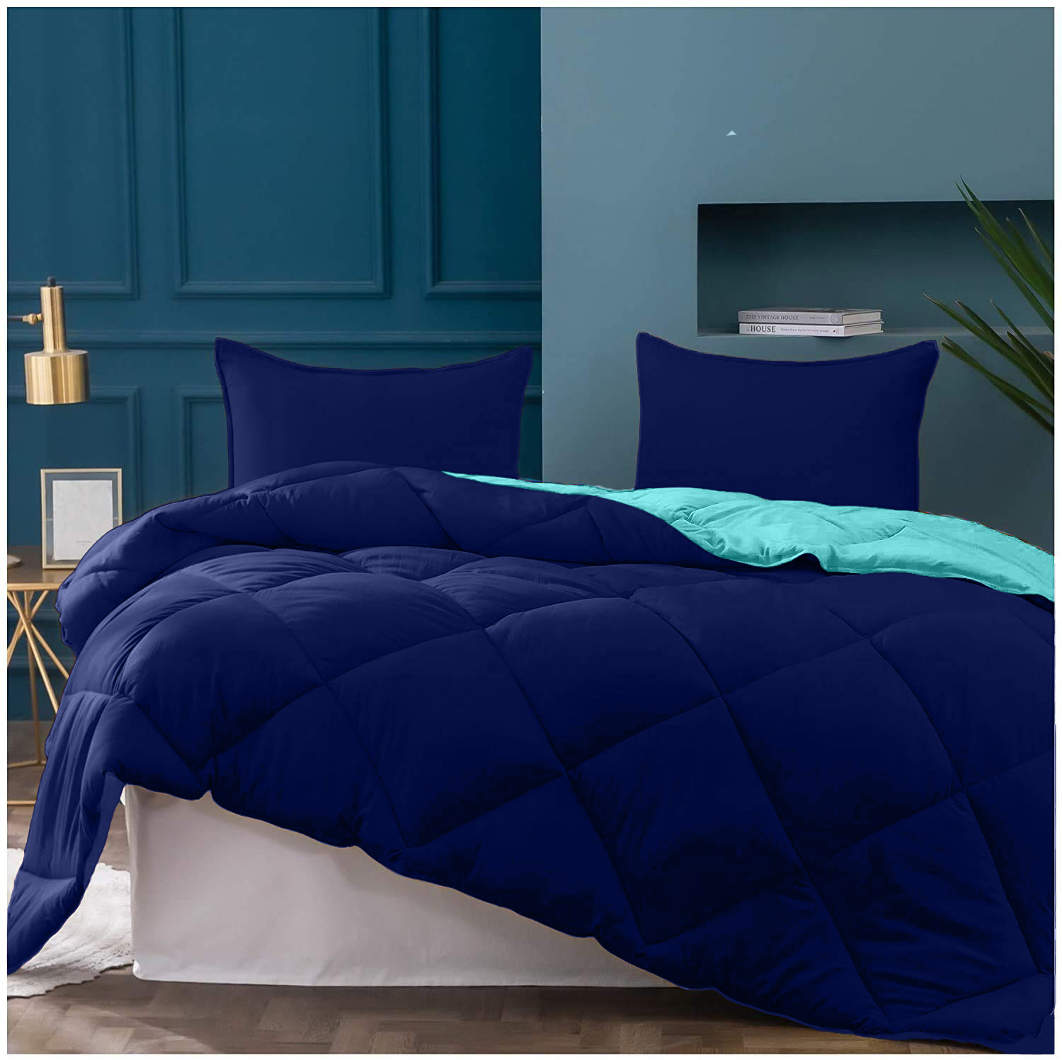 Navy Blue- Aqua Green Double Bed Comforter