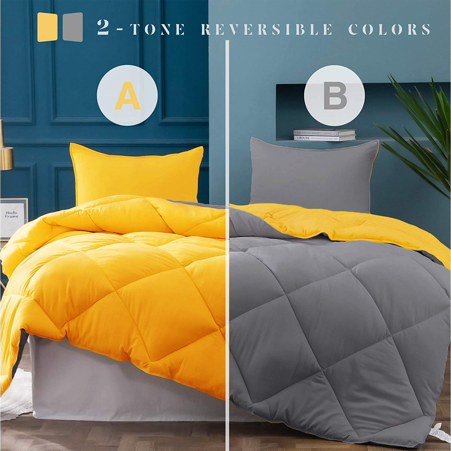 Mango Yellow Light Grey Double Bed Comforter