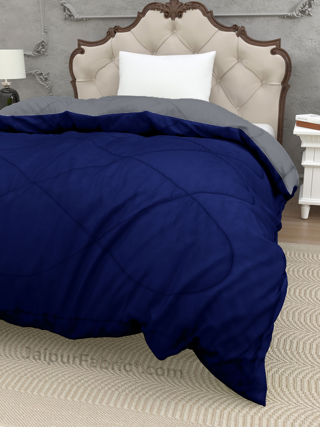 Light Grey Navy Blue Single Bed Comforter