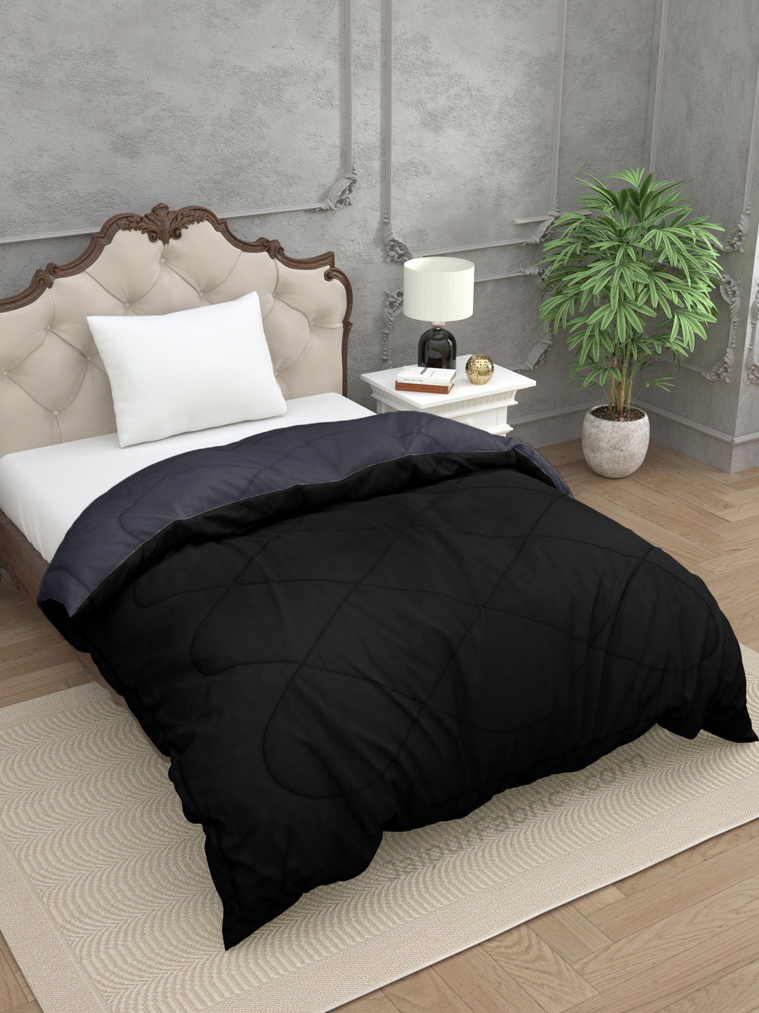 Black Dark Grey Single Bed Comforter