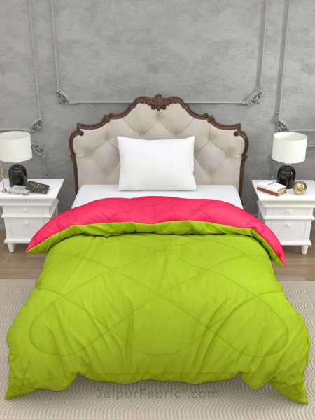 Parrot Green Dark Pink Single Bed Comforter