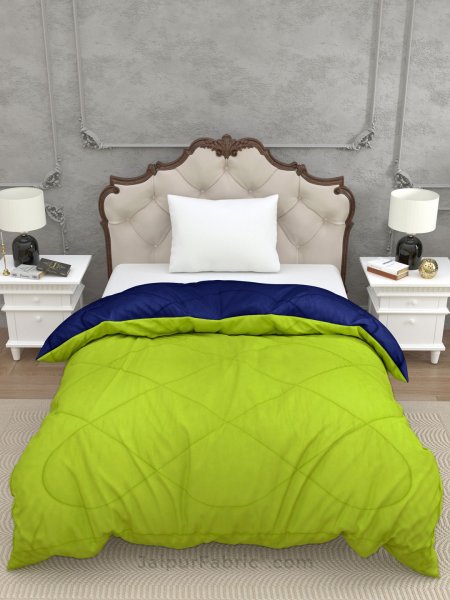 Parrot Green Navy Blue Single Bed Comforter