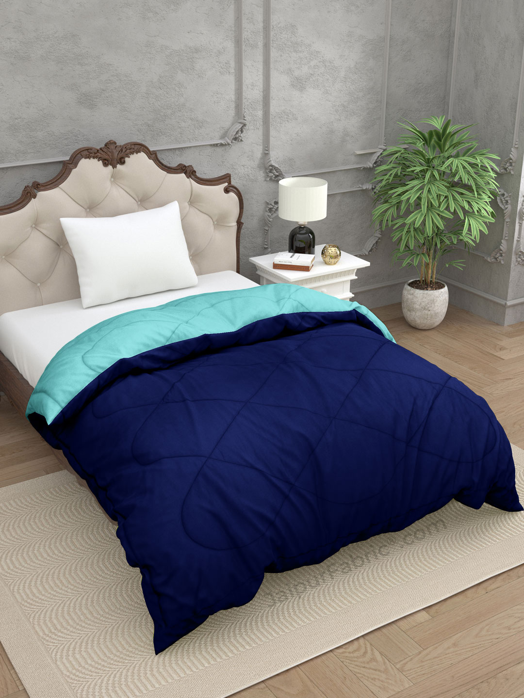Aqua Green Navy Blue Single Bed Comforter