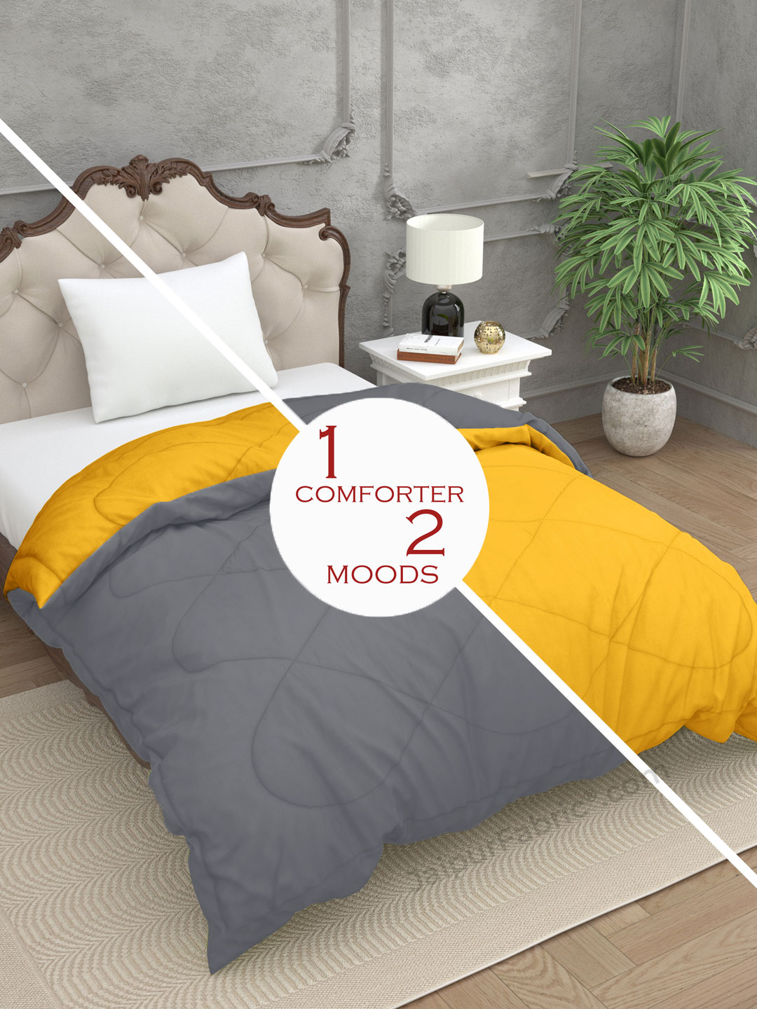 Light Grey Mango Yellow Single Bed Comforter